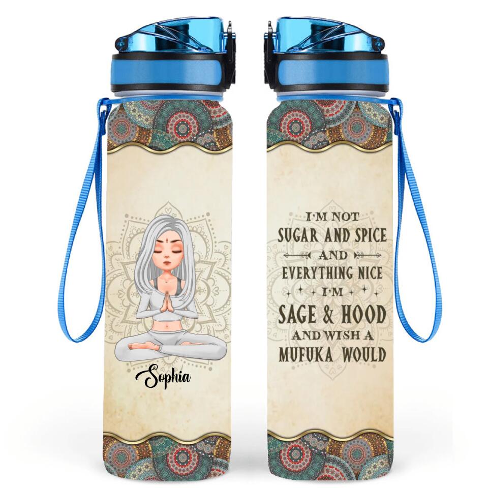 Personalized Yoga Water Tracker Bottle - Birthday Gift Idea For Yoga Lover - I'm Sage & Hood and Wish A Mufuka Would