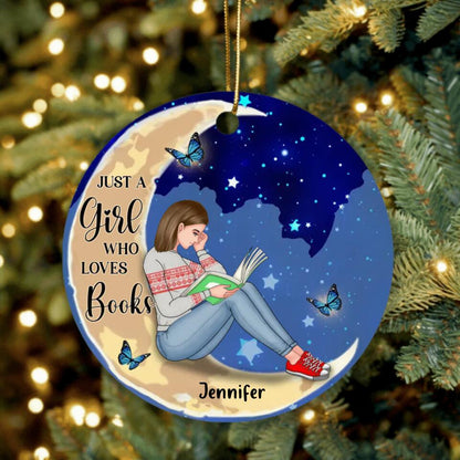 Personalized Christmas Circle Ornament - Gift Idea For Christmas/Book Lover - Just A Girl Who Loves Books