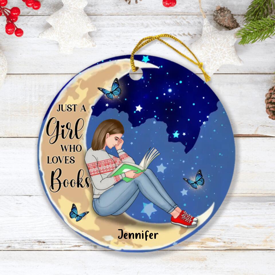 Personalized Christmas Circle Ornament - Gift Idea For Christmas/Book Lover - Just A Girl Who Loves Books