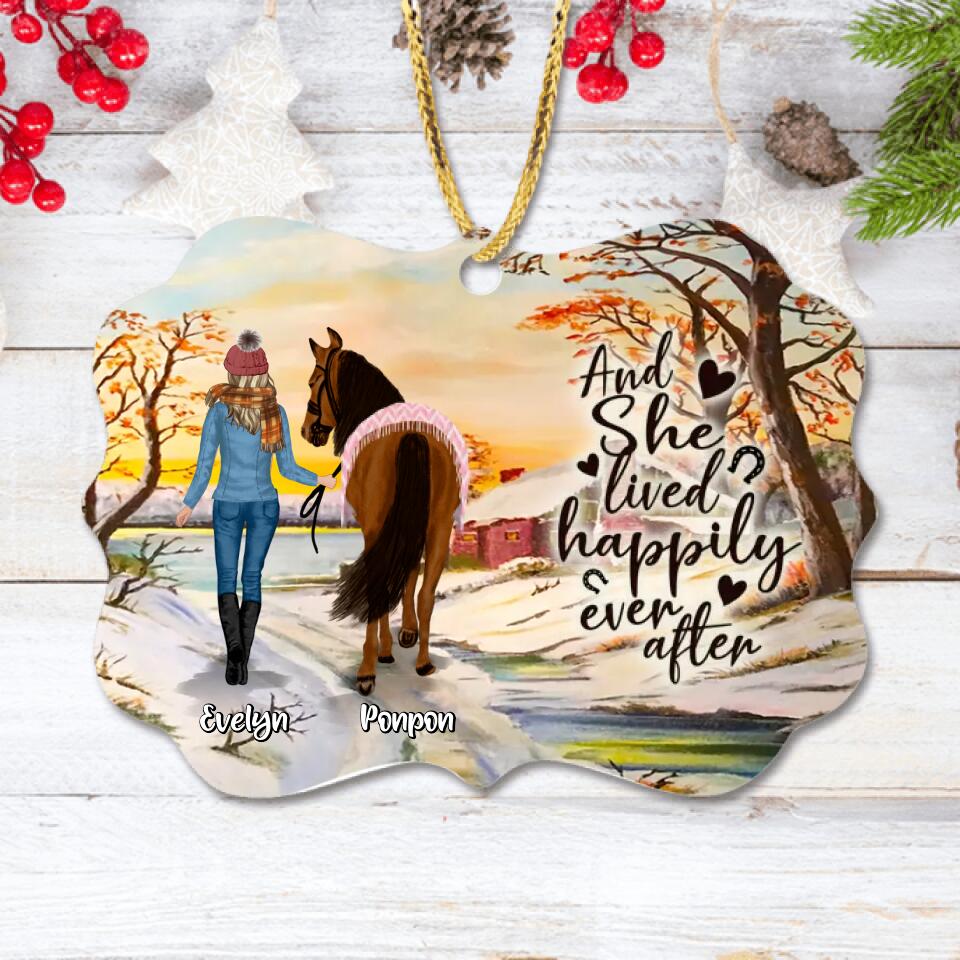 Personalized Horse Girl Rectangle Ornament - Gift Idea For Christmas/Horse Lover with up to 4 Horses - And She Lived Happily Ever After