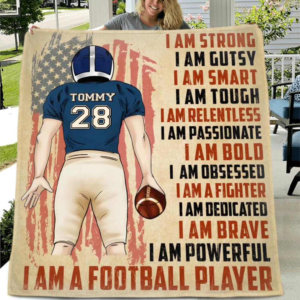 Personalized Football Fleece Throw Blanket/Quilt - Gift Idea For Football Lover/Birthday Gift - I Am A Football Player