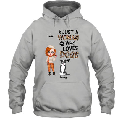 Personalized Crazy Dog Lady Shirt/Hoodie - Gift Idea For Girl/Dog Lovers With Up To 6 Dogs - Just A Woman Who Loves Dogs