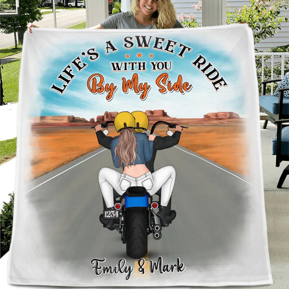 Personalized Motorcycle Couple Quilt/Fleece Blanket - Gift Idea For Couple/Bikers - Life's A Sweet Ride With You By My Side