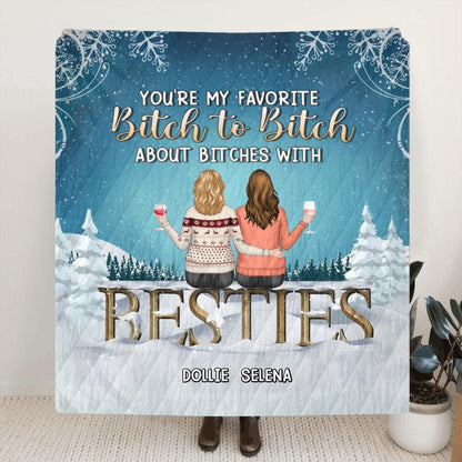 Personalized Besties Pillow Cover/Fleece Blanket/Quilt - Up to 5 Girls - Christmas Gift For Friends/Sisters/Besties - Here's To Another Year Of Bonding Over Alcohol