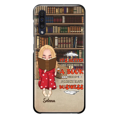 Custom Personalized Reading Chibi Girl Phone Case - Gift Idea For Reading Lover - It's Better To Have Your Nose In A Book - Case For iPhone And Samsung