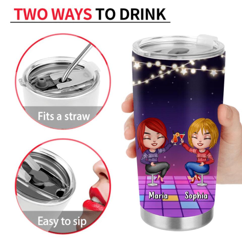 Personalized Besties Tumbler - Up to 4 People - Christmas Gift Idea for Friends/Sisters/Besties - Here's To Another Year Of Bonding Over Alcohol Tolerating Idiots & Keeping Each Other Sane