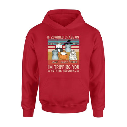 Custom Personalized Pet Halloween Vintage Style T-Shirt/Hoodie/Sweatshirt/Long Sleeve - Gift for Dog Lovers, Cat Lovers - Up to 5 Pets - If zombies chase us, I'm tripping you