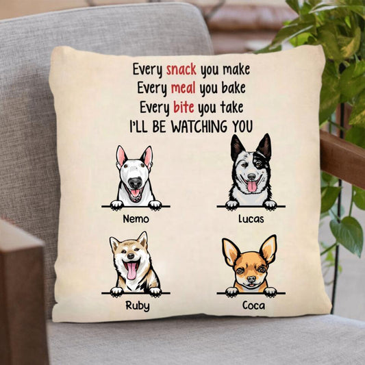 Personalized Dog Pillow Cover - Gift for Dog Lovers - Up to 4 Dogs - I'll be watching you