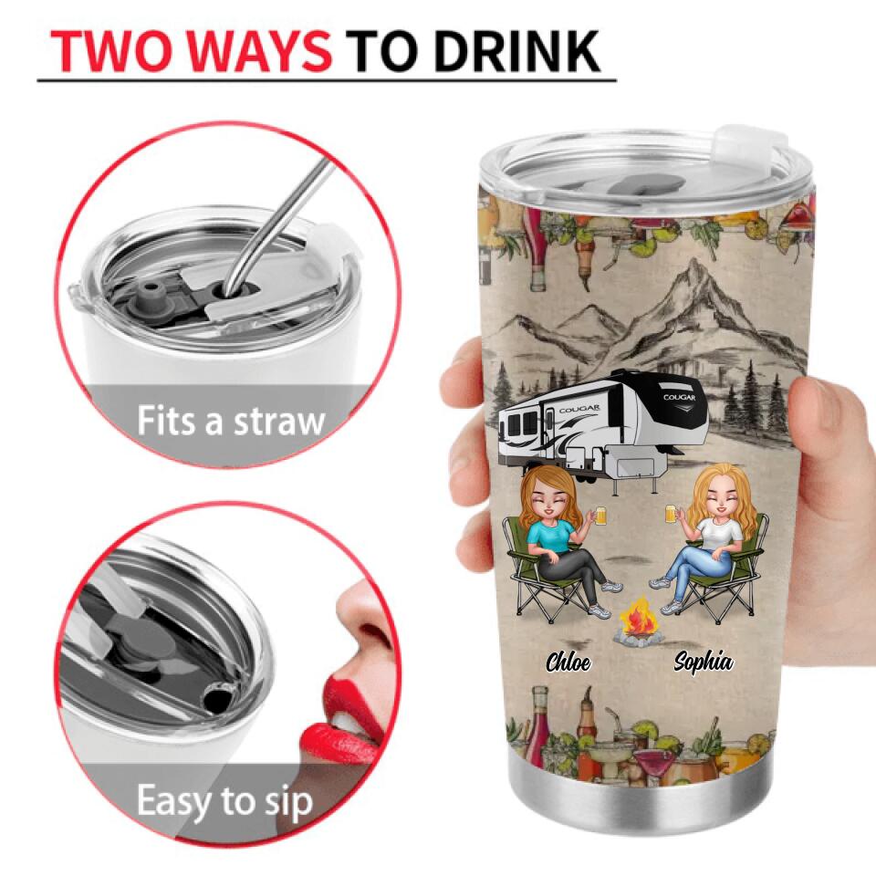 Personalized Camping Friends Tumbler - Up to 7 People - Gift Idea For Friends/Camping Lover - Here's To Another Year Of Bonding Over Alcohol