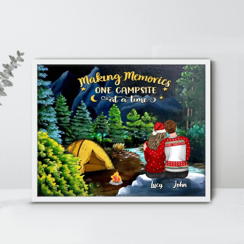 Personalized Camping Christmas Couple Horizontal Poster - Christmas Gift Idea For Couple - Making Memories One Campsite At A Time