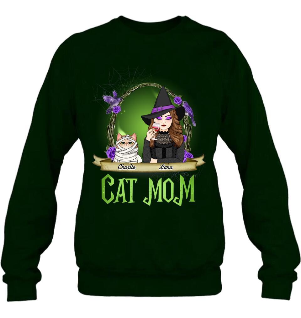 Personalized Cat Mom Witch Shirt/Hoodie - Up to 4 Cats - Halloween Gift Idea For Cat Lovers - Cat Mom