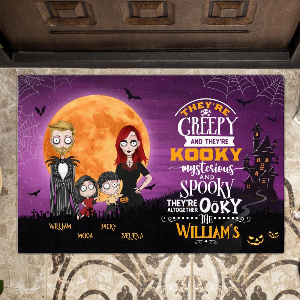 Personalized Creepy Family Doormat - Couple With Up to 2 Kids - Halloween/Welcome Gift Idea For Family - They're Creepy They're Kooky Mysterious And Spooky They're Altogether Ooky