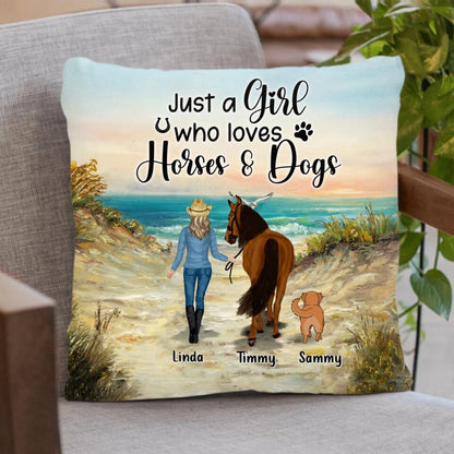 Personalized Horse & Dog Pillow Cover - Gift Idea For Horse/Dog Lovers With Up To 2 Horses And 4 Dogs - Just A Girl Who Loves Horses & Dogs