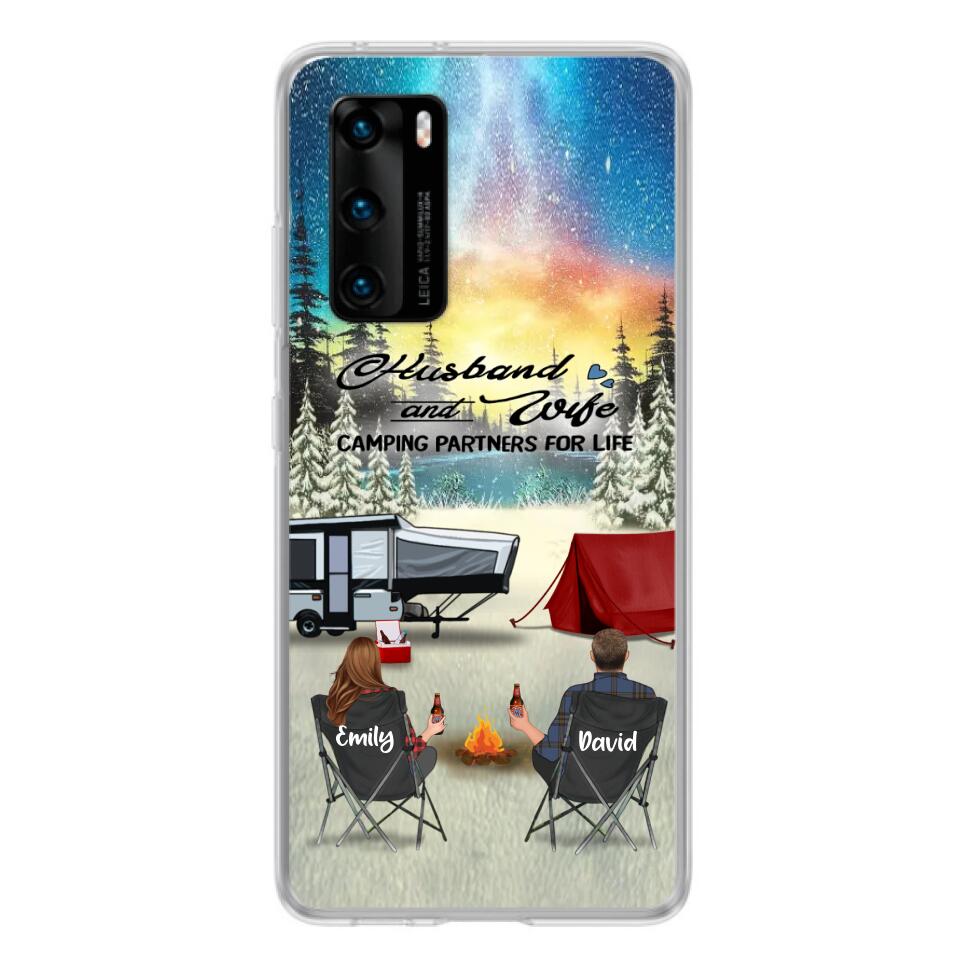 Personalized Camping Xmas Phone Case - Christmas Gift For Camping Family/Couple/Single Parent/Solo - Up to 3 Kids and 4 Pets - Husband And Wife Camping Partners For Life - Case For Xiaomi, Oppo And Huawei