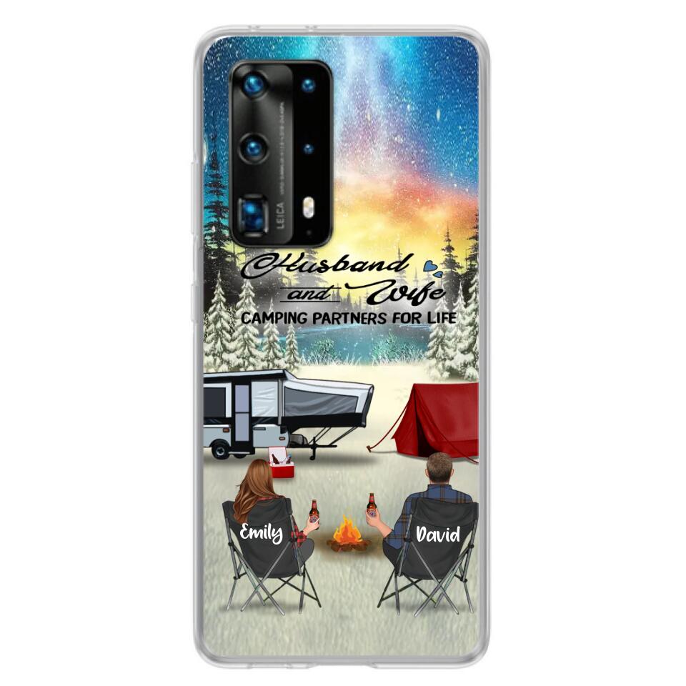 Personalized Camping Xmas Phone Case - Christmas Gift For Camping Family/Couple/Single Parent/Solo - Up to 3 Kids and 4 Pets - Husband And Wife Camping Partners For Life - Case For Xiaomi, Oppo And Huawei