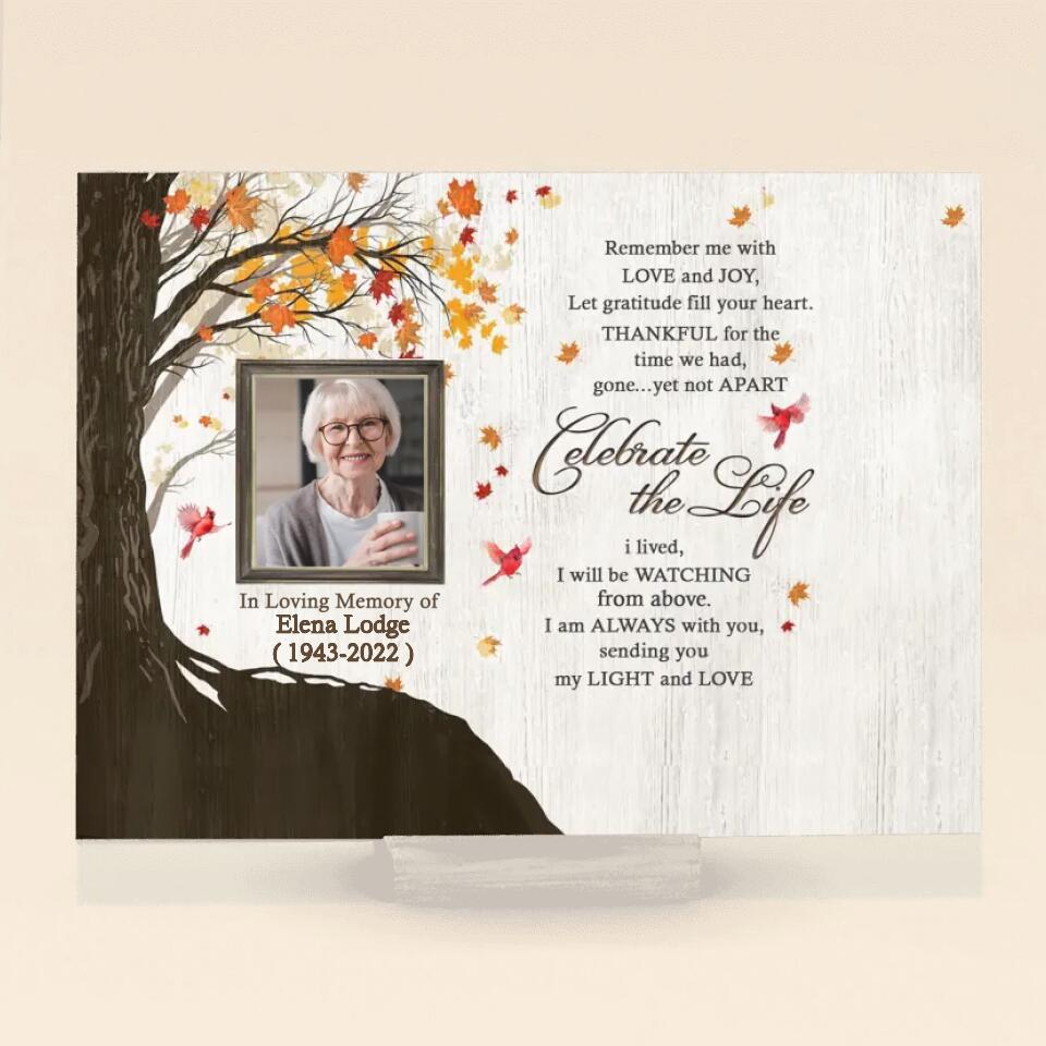 Personalized Memorial Horizontal Acrylic Plaque - Upload Mom Photo - Remember Me With Love and Joy, Let Gratitude Fill Your Heart