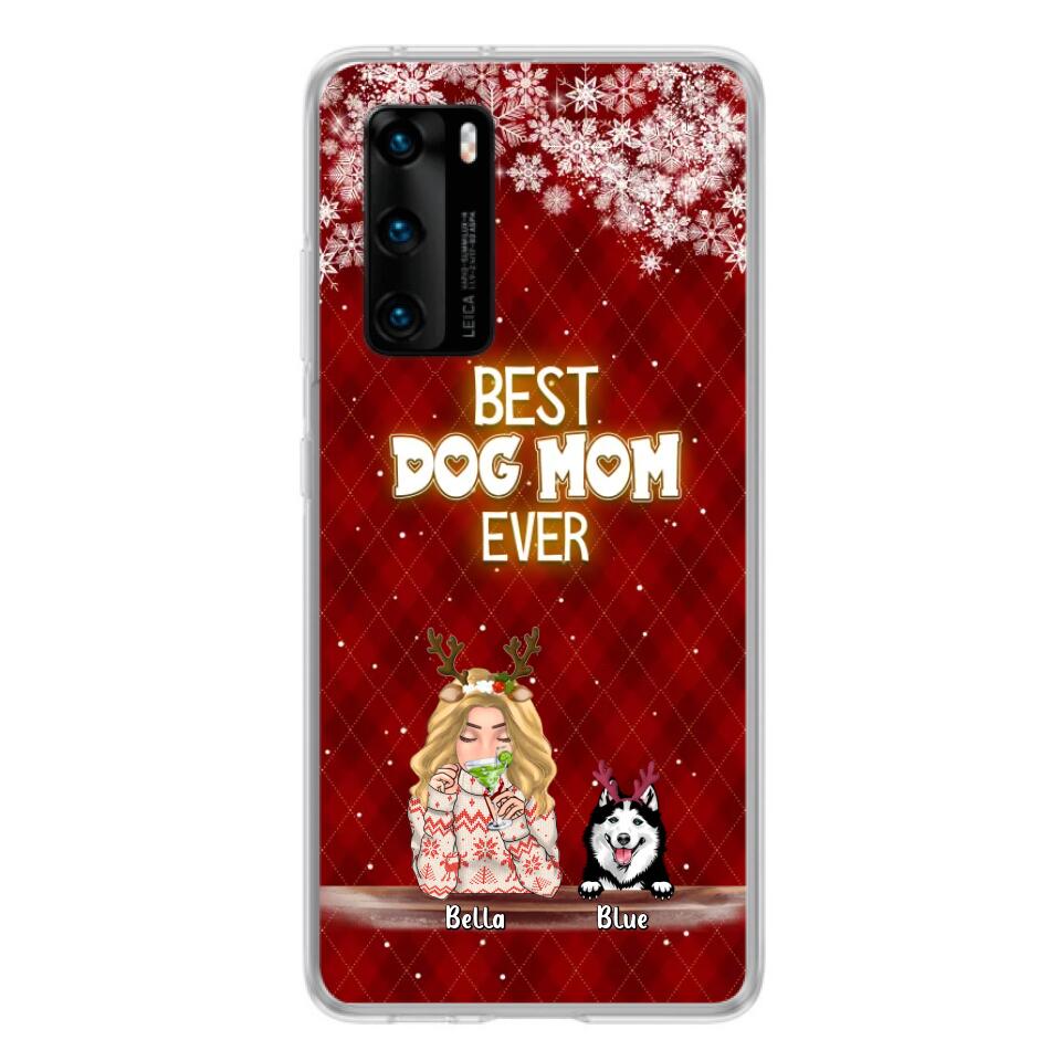 Personalized Christmas Dog Mom Phone Case - Up to 5 Dogs - Christmas Gift Idea For Dog Mom/ Dog Lover - Best Dog Mom Ever - Case For Xiaomi, Oppo And Huawei