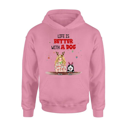 Personalized Christmas Dog Mom T-shirt/Long Sleeve/Sweatshirt/Hoodie - Up to 5 Dogs - Christmas Gift Idea For Dog Mom/Dog Lover - Life Is Better With Dogs
