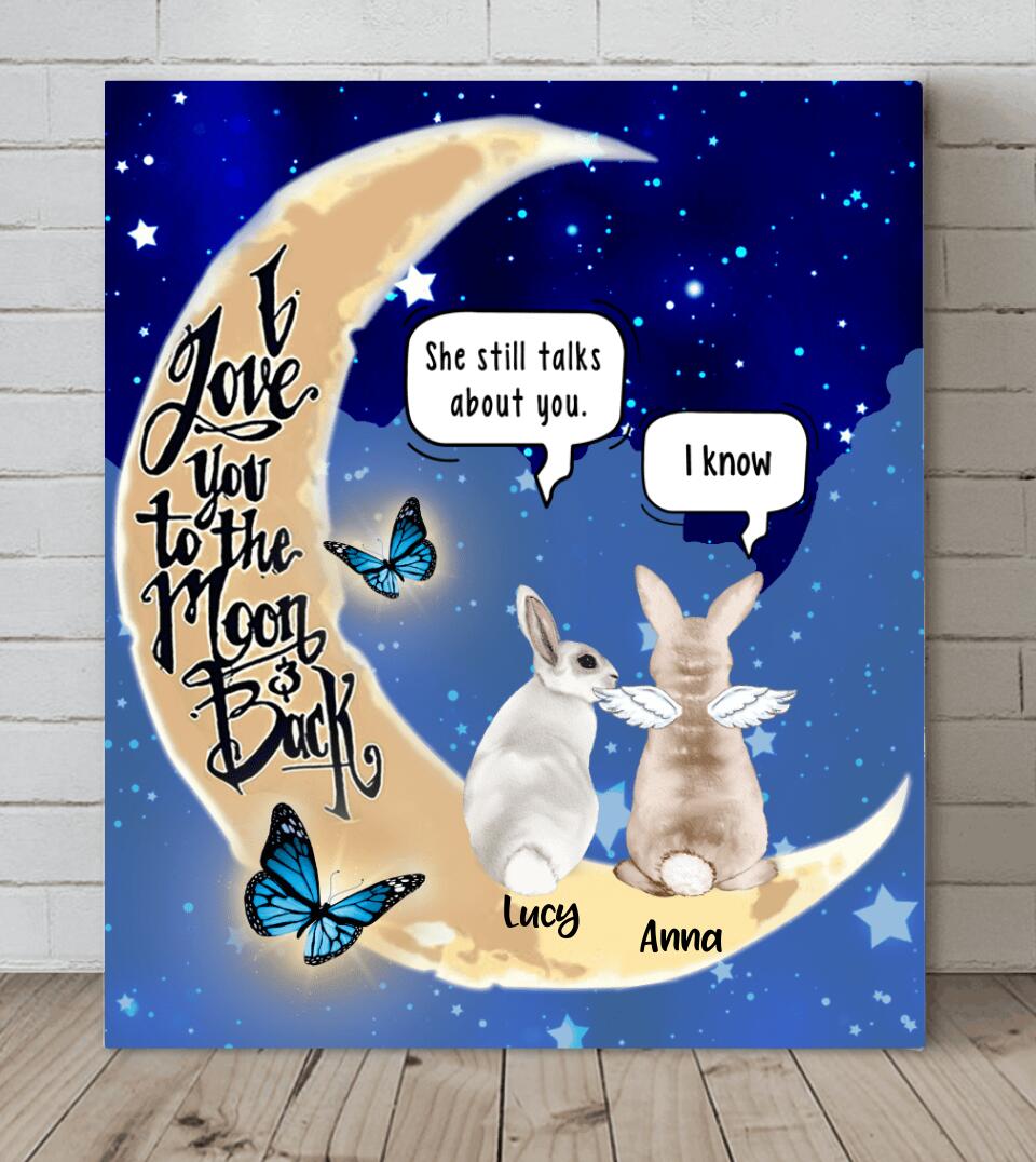 Personalized Rabbit Moon Memorial Canvas - Up to 5 Rabbits - Memorial Gift Idea - I Love You To The Moon & Back