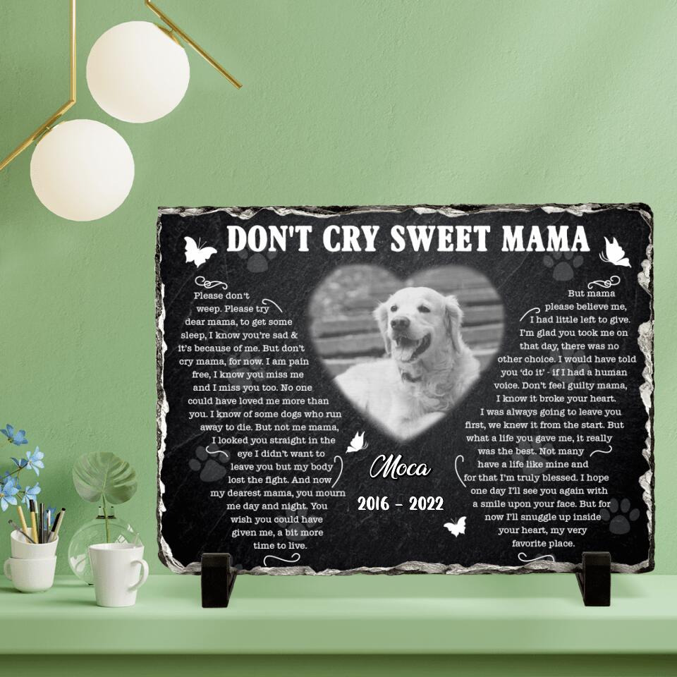 Personalized Memorial Horizontal Lithograph - Custom Dog/Cat Photo - Gift Idea For Pet Owner - Don't Cry Sweet Mama