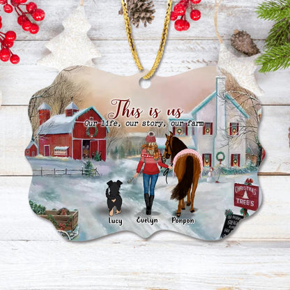 Personalized Girl On The Farm Rectangle Wooden Ornament - Gift Idea For Girl/Farming Lovers/Horse/Dog Lovers - Up To 4 Dogs - This Is Us, Our Life, Our Story, Our Farm
