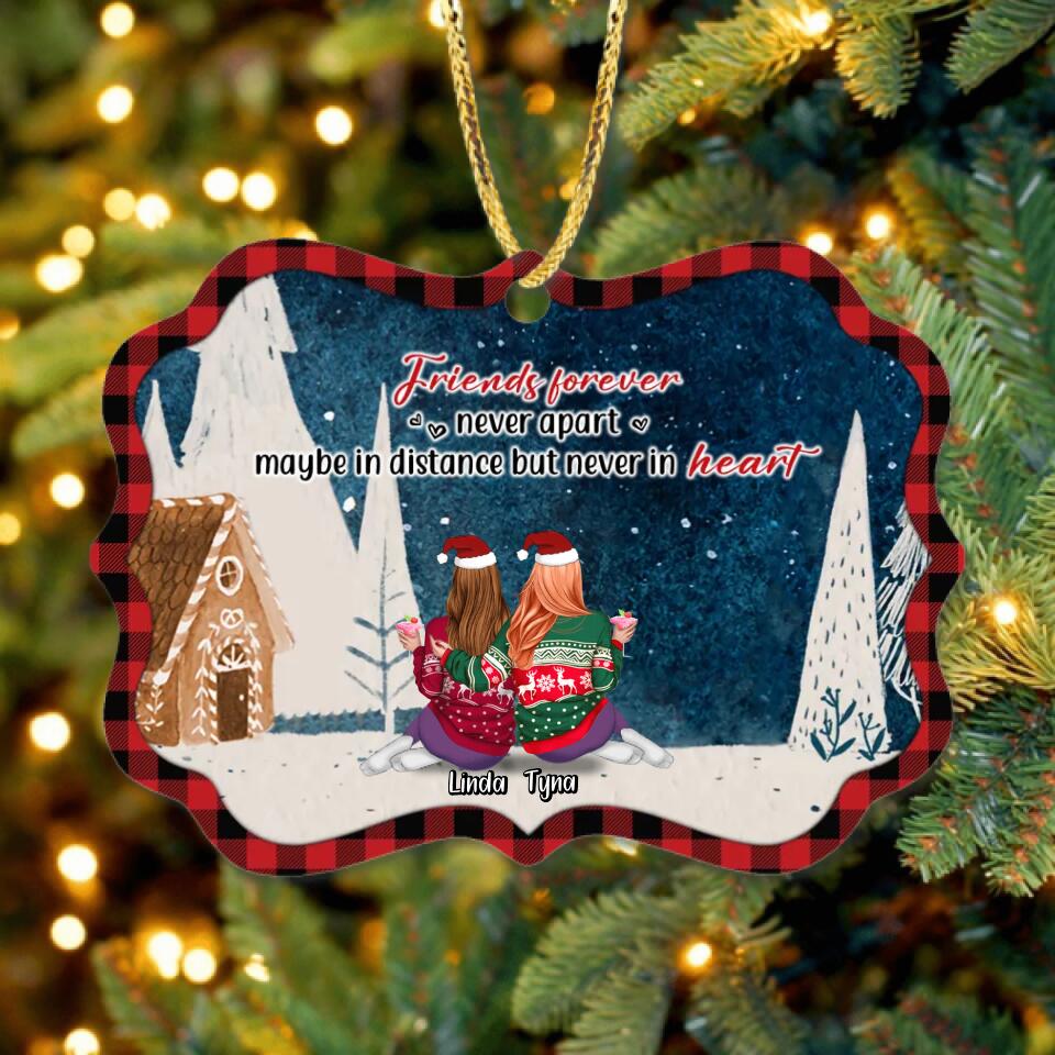 Personalized Christmas Besties Rectangle Wooden/Acrylic Ornament - Gift Idea For Best Friends - Up To 7 Friends - Friends Forever Never Apart Maybe In Distance But Never In Heart