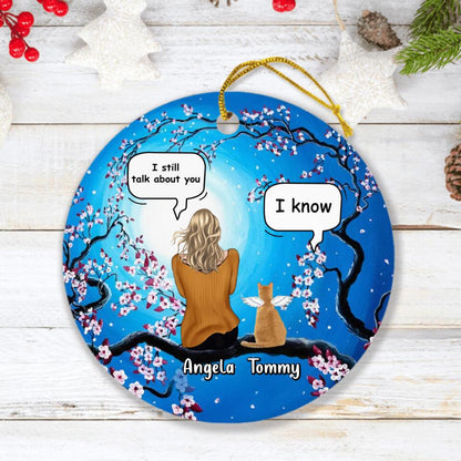 Personalized Memorial Cat Circle Wooden Ornament - Up to 3 Cats - Memorial Gift Idea For Cat Lovers