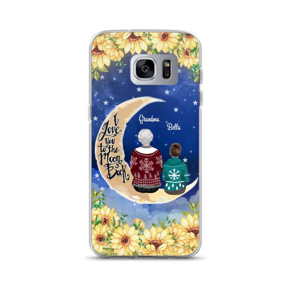 Personalized Grandma & Grandchilds Sitting On Moon Phone Case - Up to 3 Kids - Gift Idea For Grandma - I Love You To The Moon And Back - Cases For iPhone & Samsung