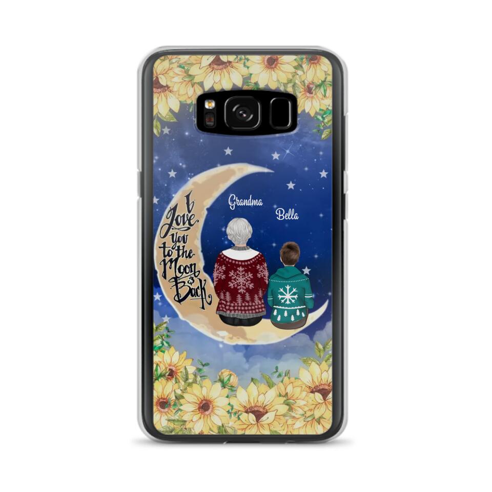 Personalized Grandma & Grandchilds Sitting On Moon Phone Case - Up to 3 Kids - Gift Idea For Grandma - I Love You To The Moon And Back - Cases For iPhone & Samsung