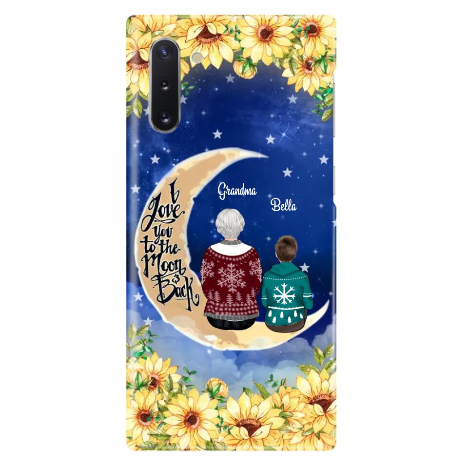 Personalized Grandma & Grandchilds Sitting On Moon Phone Case - Up to 3 Kids - Gift Idea For Grandma - I Love You To The Moon And Back - Cases For iPhone & Samsung