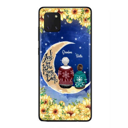 Personalized Grandma & Grandchilds Sitting On Moon Phone Case - Up to 3 Kids - Gift Idea For Grandma - I Love You To The Moon And Back - Cases For iPhone & Samsung