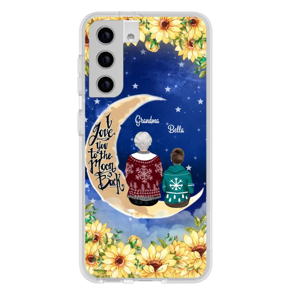 Personalized Grandma & Grandchilds Sitting On Moon Phone Case - Up to 3 Kids - Gift Idea For Grandma - I Love You To The Moon And Back - Cases For iPhone & Samsung