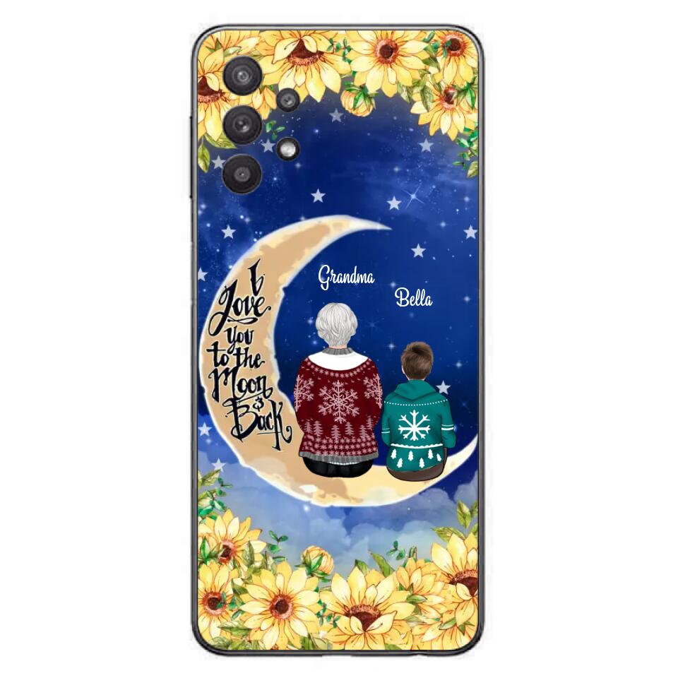 Personalized Grandma & Grandchilds Sitting On Moon Phone Case - Up to 3 Kids - Gift Idea For Grandma - I Love You To The Moon And Back - Cases For iPhone & Samsung
