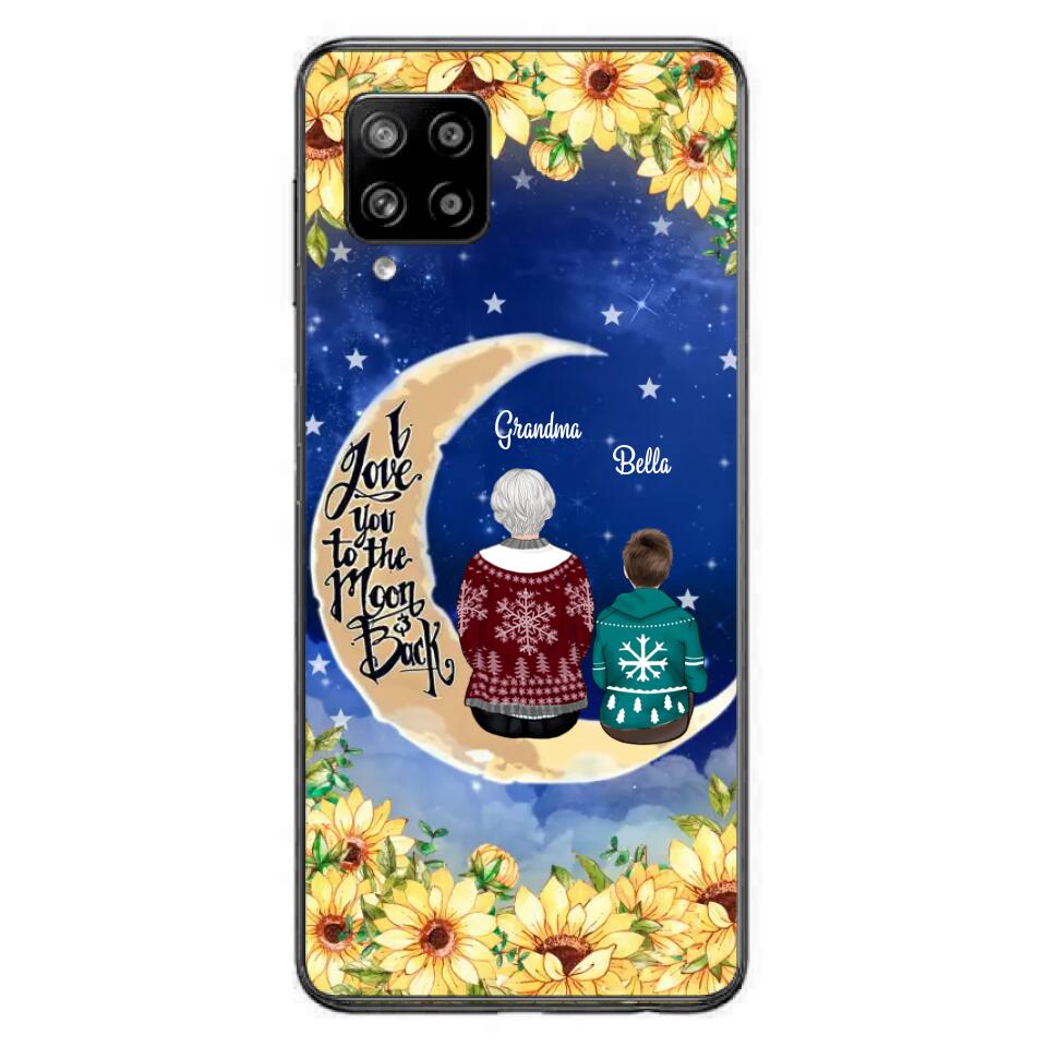 Personalized Grandma & Grandchilds Sitting On Moon Phone Case - Up to 3 Kids - Gift Idea For Grandma - I Love You To The Moon And Back - Cases For iPhone & Samsung