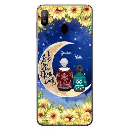 Personalized Grandma & Grandchilds Sitting On Moon Phone Case - Up to 3 Kids - Gift Idea For Grandma - I Love You To The Moon And Back - Cases For iPhone & Samsung
