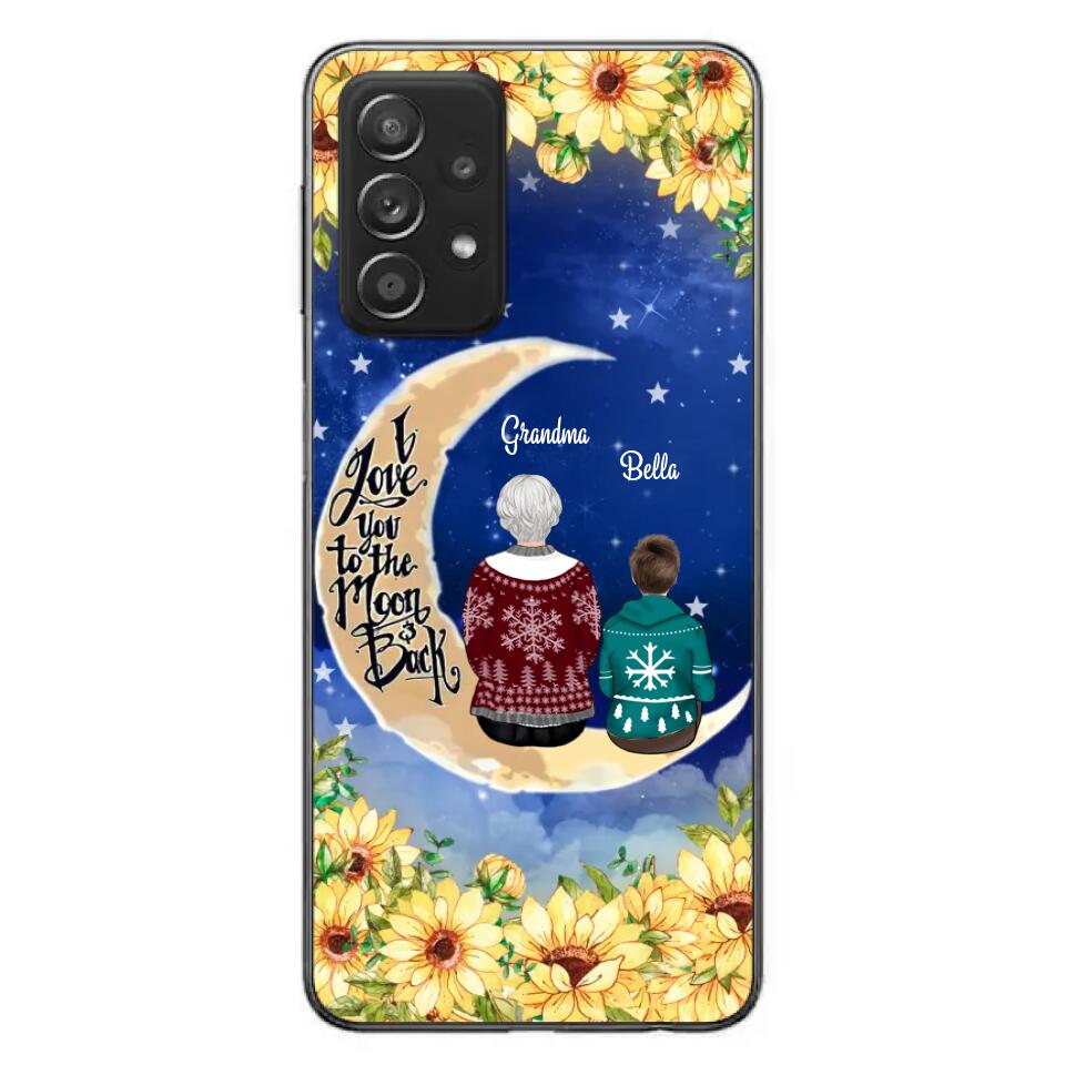 Personalized Grandma & Grandchilds Sitting On Moon Phone Case - Up to 3 Kids - Gift Idea For Grandma - I Love You To The Moon And Back - Cases For iPhone & Samsung