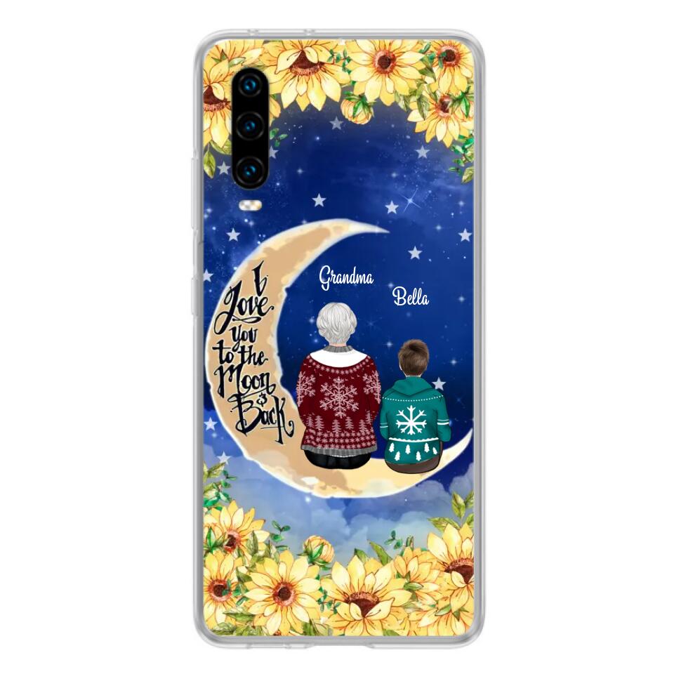 Personalized Grandma & Grandchilds Sitting On Moon Phone Case - Up to 3 Kids - Gift Idea For Grandma - I Love You To The Moon And Back - Cases For Oppo, Xiaomi & Huawei