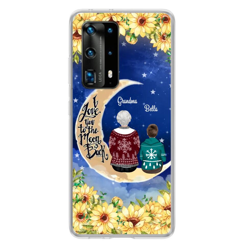 Personalized Grandma & Grandchilds Sitting On Moon Phone Case - Up to 3 Kids - Gift Idea For Grandma - I Love You To The Moon And Back - Cases For Oppo, Xiaomi & Huawei