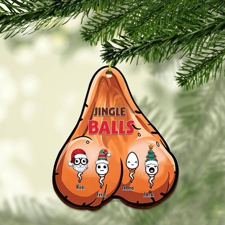 Personalized Christmas Wooden Ornament - Gift Idea For Christmas with up to 4 Sperms - Jingle Balls