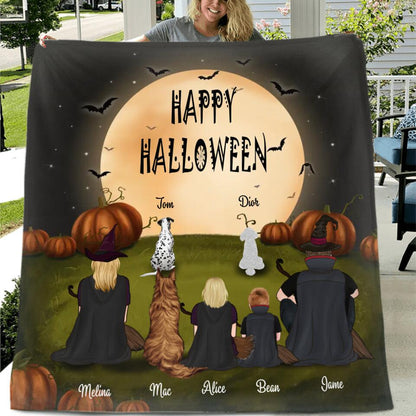 Personalized Halloween Family Quilt/Fleece Blanket - Gift for Family, Halloween - Up to 2 Kids and 3 Pets