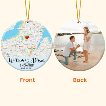 Personalized Couple Map Circle Ornament 2 Sides - Christmas/Anniversary Gift Idea For Couple