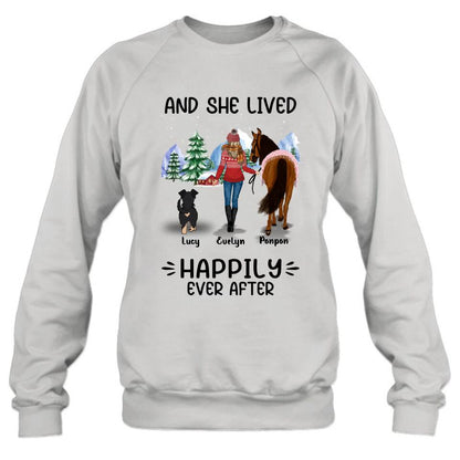 Personalized Horses & Dogs Shirt/Hoodie - Gift Idea For Horse/Dog Lovers - Up to 4 Dogs - And She Lived Happily Ever After