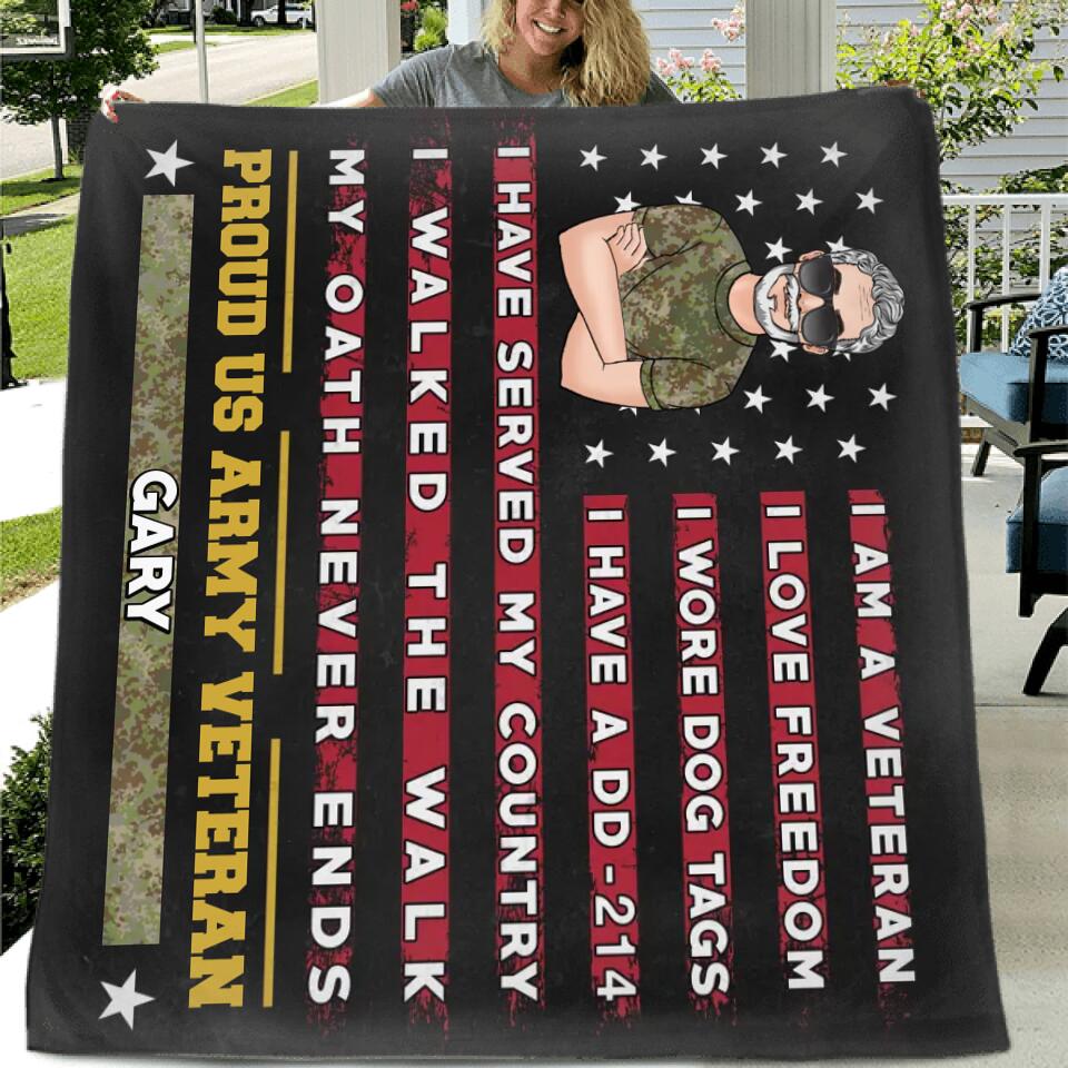 Personalized Proud US Veteran Quilt/Fleece Blanket - Gift Idea For Veteran/Father/Grandpa
