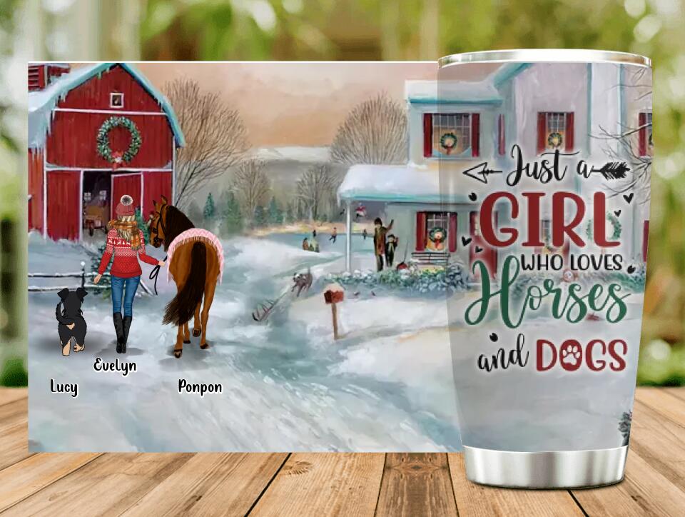 Personalized Horses & Dogs Tumbler - Gift Idea For Girl/Horse & Dog Lovers - Up to 4 Dogs - Just A Girl Who Loves Horses And Dogs