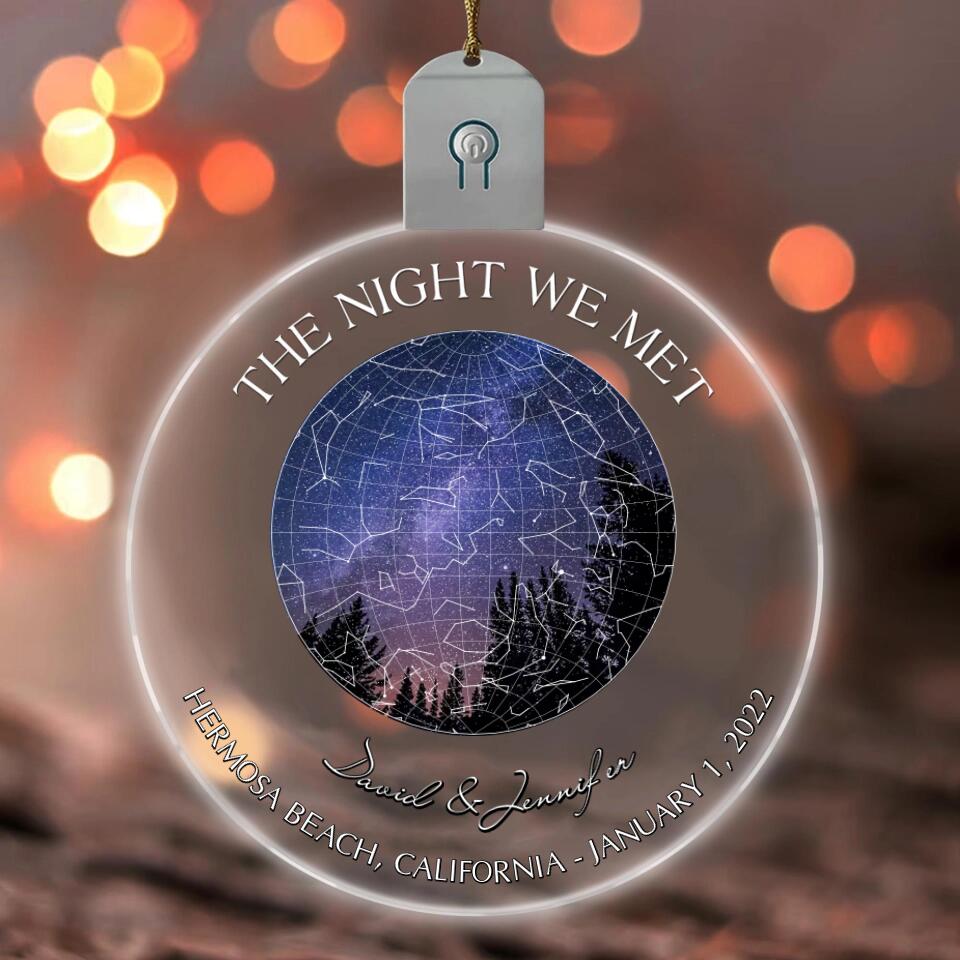 Personalized Couple Map Led Acrylic Ornament - Christmas/Anniversary Gift Idea For Couple - The Night We Met