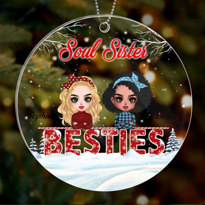 Personalized Besties Forever Circle Acrylic Ornament - Gift Idea For Besties/Sisters - Up to 4 Girls - Soul Sister