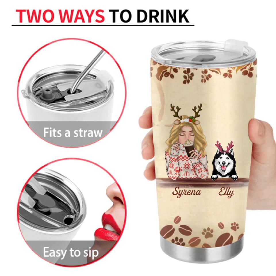 Personalized Pet Mom Tumbler - Up to 4 Dogs/Cats - Christmas Gift Idea For Dog/Cat Lovers - I Run On Caffeine Dog Hair And Cuss Words