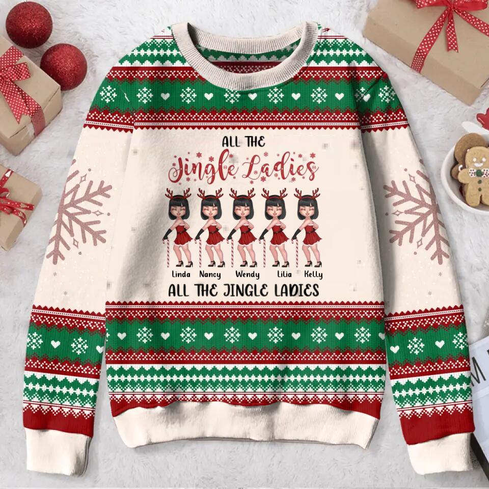 Personalized Jingle Ladies All-Over Print Sweater - Up to 5 Ladies - Christmas Gift Idea For Friends/Besties/Sisters - All The Jingle Ladies