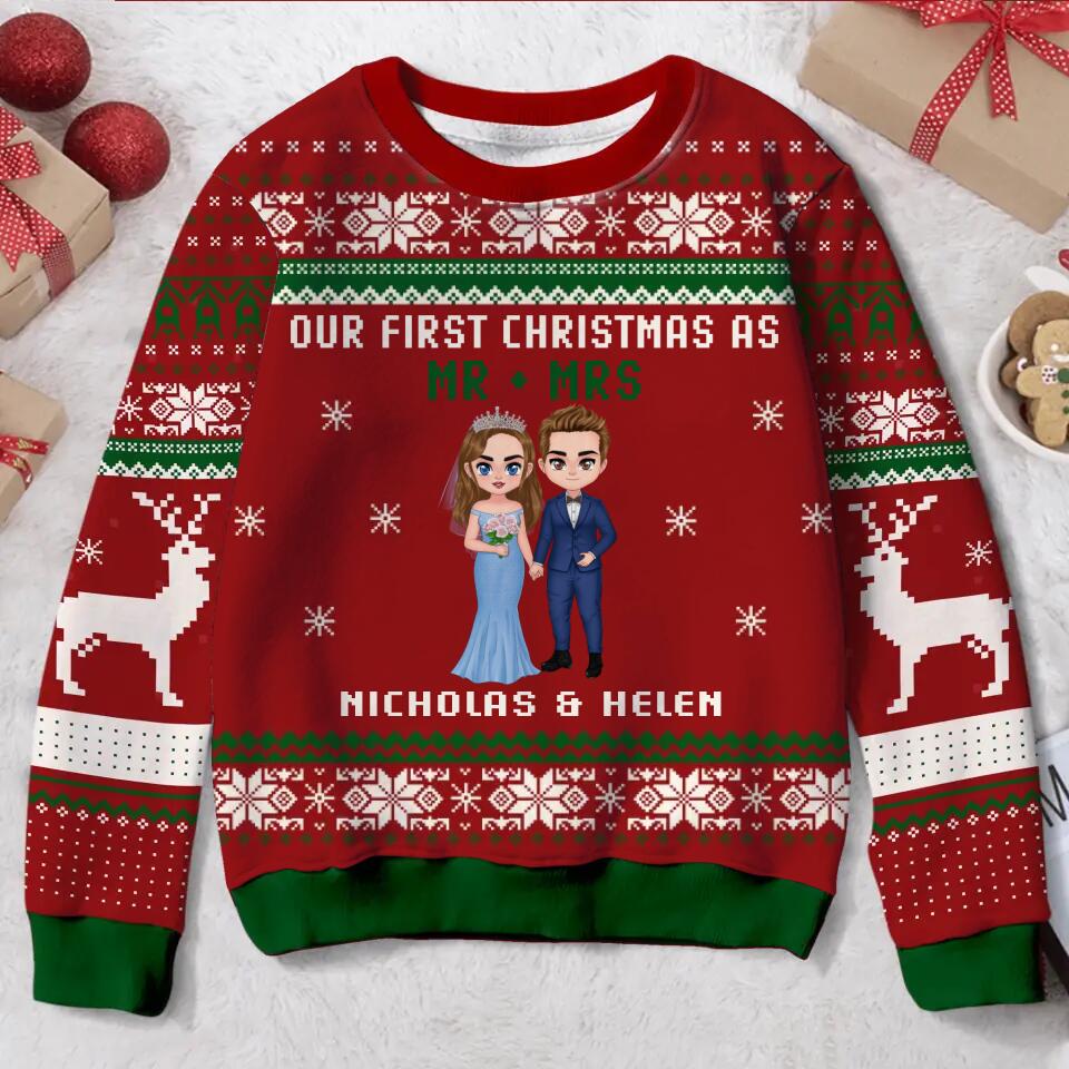 Personalized First Christmas As Mr & Mrs. Sweater - Christmas Gift Idea For Couple/Wedding Gift