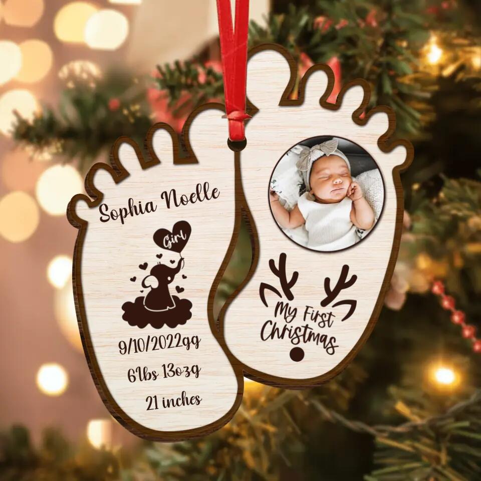 Personalized Baby Photo Wooden Ornament - Christmas Gift Idea For Baby - My First Christmas